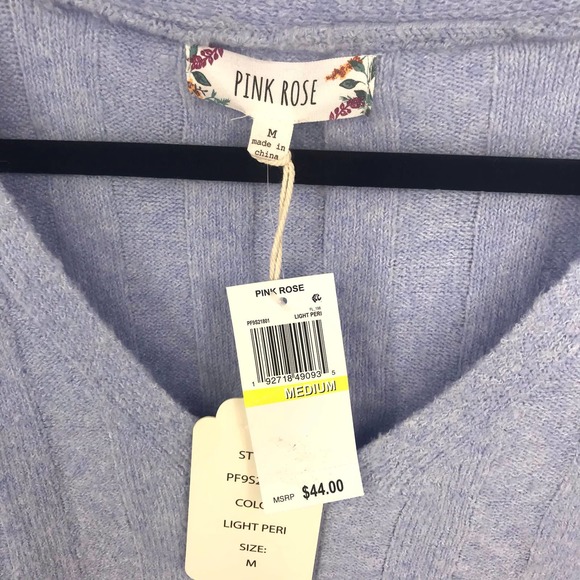 Light Blue Heather Ribbed V Neck Sweater - Picture 4 of 8